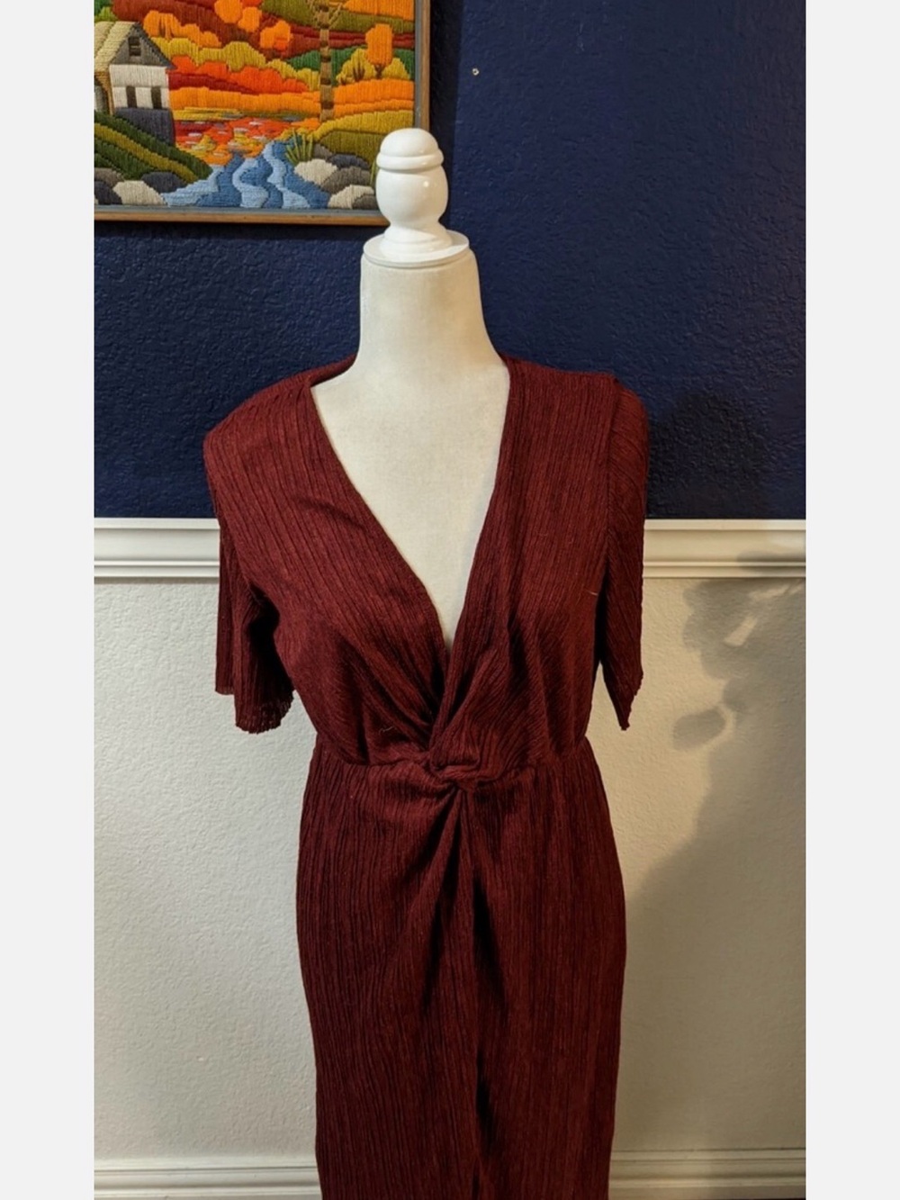 All in Favor Twist-Front Midi Dress in Deep Wine